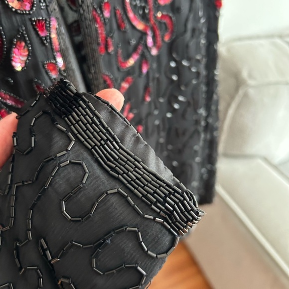 Silk Size L Red Black  Sequin Beaded Party Fairy Top Jacket Blazer Women Formal - Picture 7 of 12